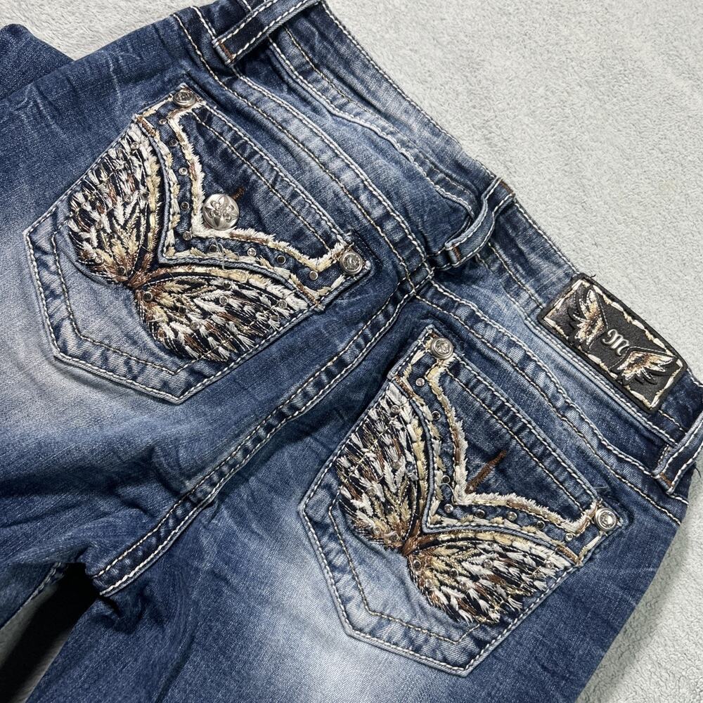 Y2K 2000s Miss Me Angel Wings Flared Bootcut Jeans Sz 29 30x33 Loose Native Dojo